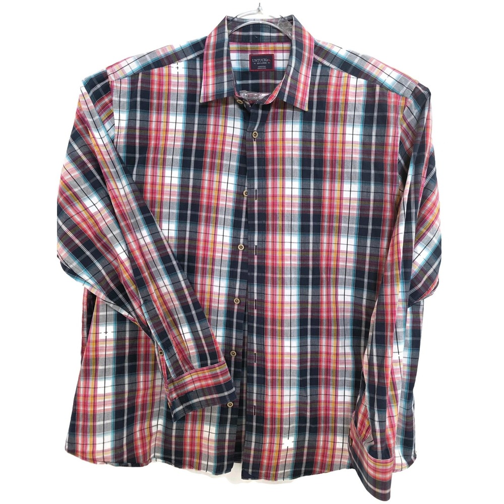 Untuckit Shirt Mens 2XL Multi Color‎ Plaid ZAHN Long Sleeve Button Front Casual